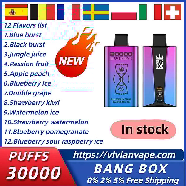 BANG BOX 30000 Puffs Disposable Vape 3Nicotine 12Flavors Digital screen E Cigarettes free shipping