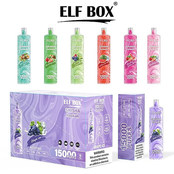 ELF BOX Shisha Hookah15000 Puffs Disposable E Cigarette 0% 2% 5% Vape pen 12Flavors Rechargeable - Image 4