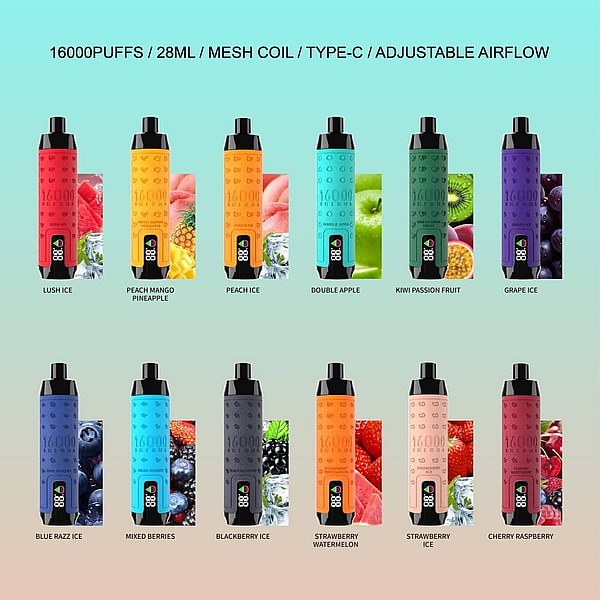 ELF BOX Shisha Hookah16000 puffs Disposable E Cigarette 0%2%/5%Nicotine LED display Vape12Flavors - Image 4