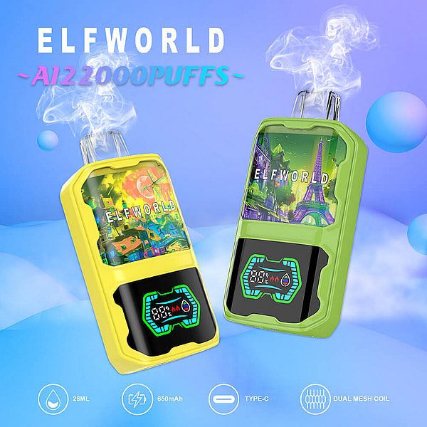 ELFWORLD AI22000 Puffs Disposable Vape Type-C Rechargable 10Flavors 26ml mesh coil E Cigarette free shipping - Image 2