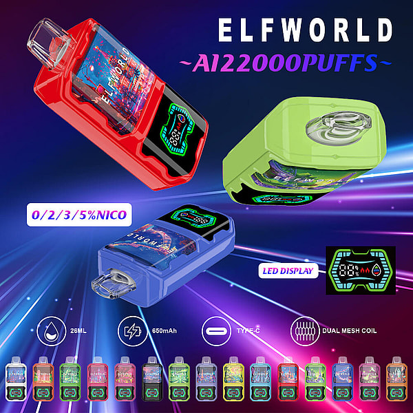 ELFWORLD AI22000 Puffs Disposable Vape Type-C Rechargable 10Flavors 26ml mesh coil E Cigarette free shipping - Image 5
