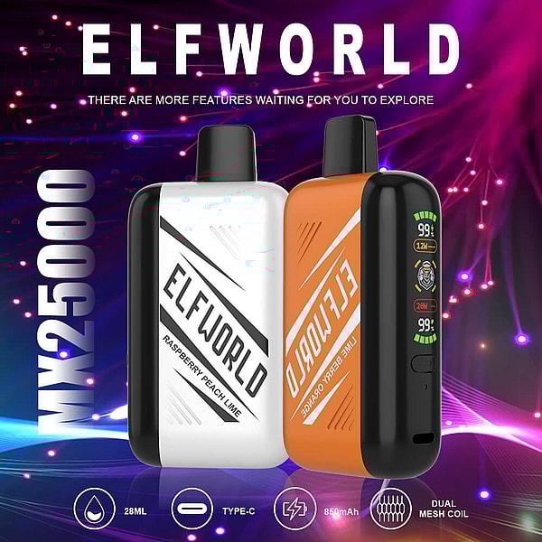 ELFWORLD 25000 Puffs Disposable Vape Type-C LED Display 15Flavors 25ml mesh coil E Cigarette IN STOCK - Image 2