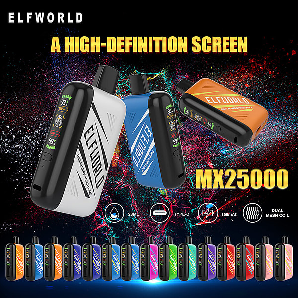 ELFWORLD 25000 Puffs Disposable Vape Type-C LED Display 15Flavors 25ml mesh coil E Cigarette IN STOCK - Image 3