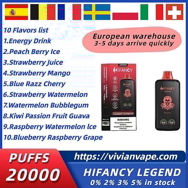HIFANCY 20000 Puffs Disposable Vape 4Nicotine 10Flavors Digital screen E Cigarettes