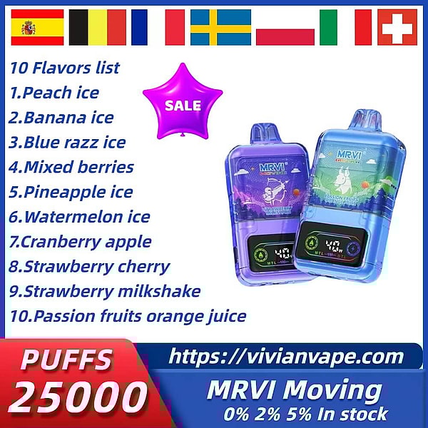 MRVI Moving 25000 Puffs Disposable Vape 4Nicotine 10Flavors Digital screen E Cigarettes