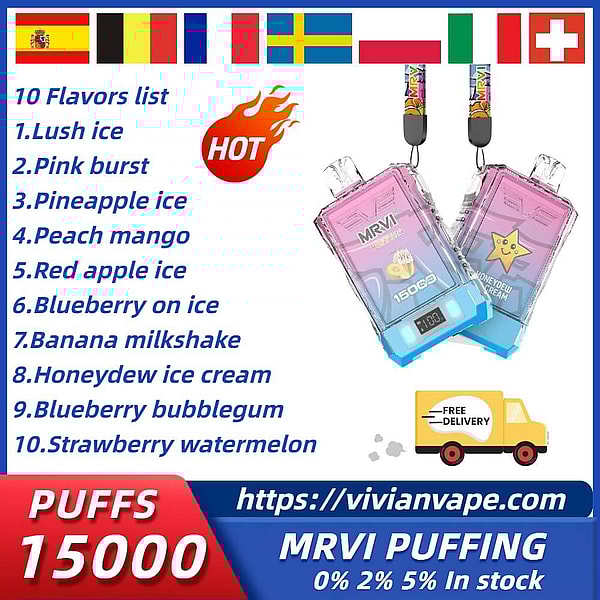 MRVI PUFFING 15000 Puffs Disposable Vape 4Nicotine 10Flavors Digital screen E Cigarettes