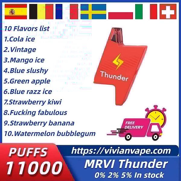 MRVI Thunder 11000 Puffs Disposable Vape 4Nicotine 10Flavors Digital screen E Cigarettes