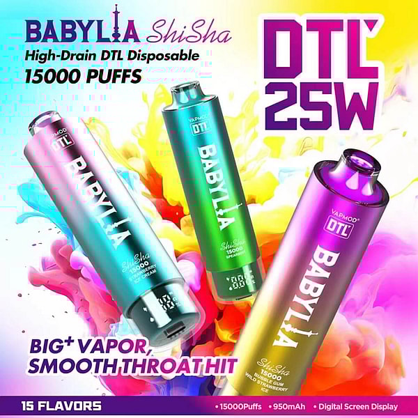 VAPMOD DTL BABYLIA Shisha Hookah15000 puffs Disposable E Cigarette LED display12Flavors Vape - Image 2