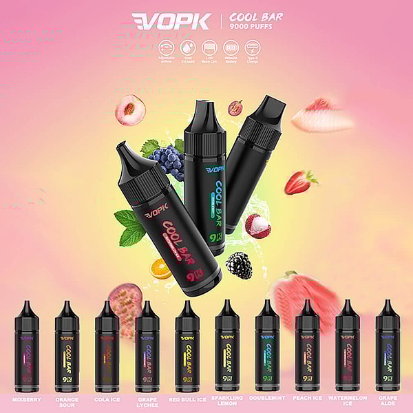 VOPK COOL BAR 9000 Puffs Disposable Vape 3Nicotine 10Flavors Digital screen E Cigarettes free shipping