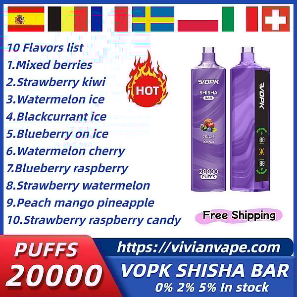 VOPK SHISHA BAR 20000 Puffs Vape 3Nicotine 10Flavors Digital screen E Cigarettes in stock