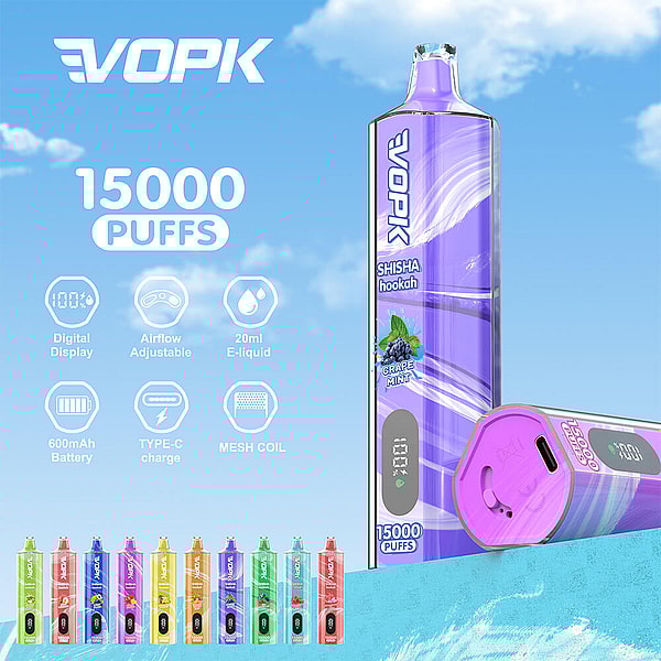 VOPK SHISHA Hookah 15000 Puffs Disposable Vape 0%2%5% 10Flavors Digital screen E Cigarettes - Image 2