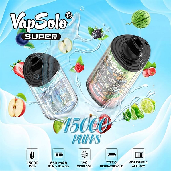 Vapsolo Super 15000 Puffs Disposable Vape 4Nicotine 15Flavors Digital screen E Cigarettes - Image 6