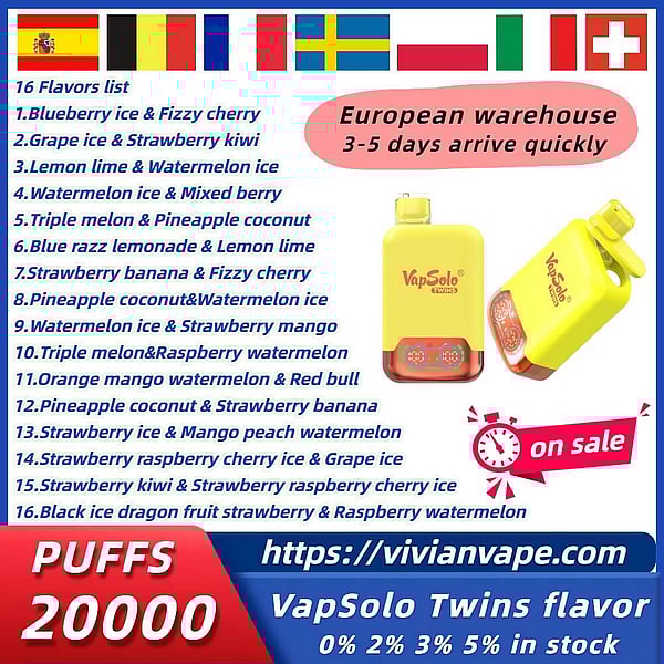 Vapsolo Twins 20000 Puffs Disposable Vape 4Nicotine 16Flavors Digital screen E Cigarettes