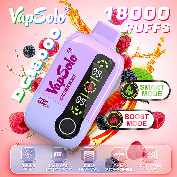 Vapsolo 18000 Puffs Disposable Vape 4Nicotine 10Flavors Digital screen E Cigarettes - Image 4