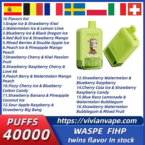 WASPE Double Flavor 40000 Puffs Disposable Vape LED display Type-C 16Flavors 36ml liquid E Cigarette