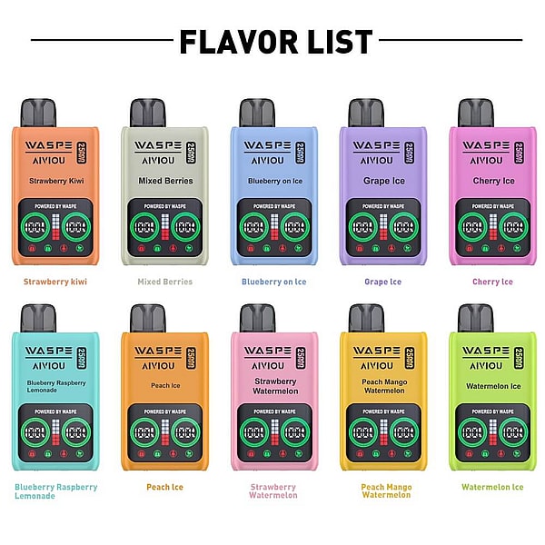 WASPE Aiviou 25000 Puffs Disposable Vape LED display Child lock Type-C 10Flavors 25ml liquid E Cigarette - Image 5