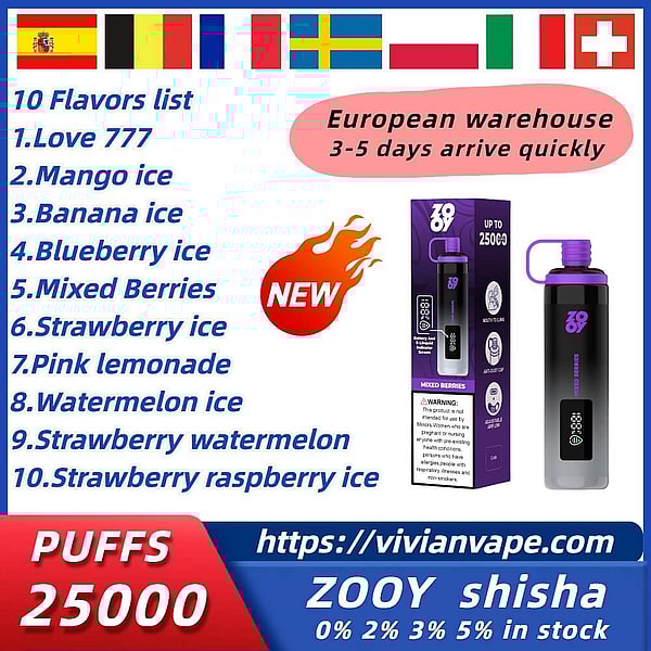 ZOOY shisha 25000 Puffs Disposable Vape 4Nicotine 10Flavors Digital screen E Cigarettes