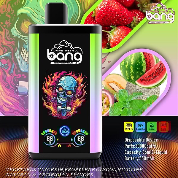 bang 30000 Puffs Disposable E Cigarette 0%2%5%Nicotine LED display Double flavor Vape free shipping - Image 5