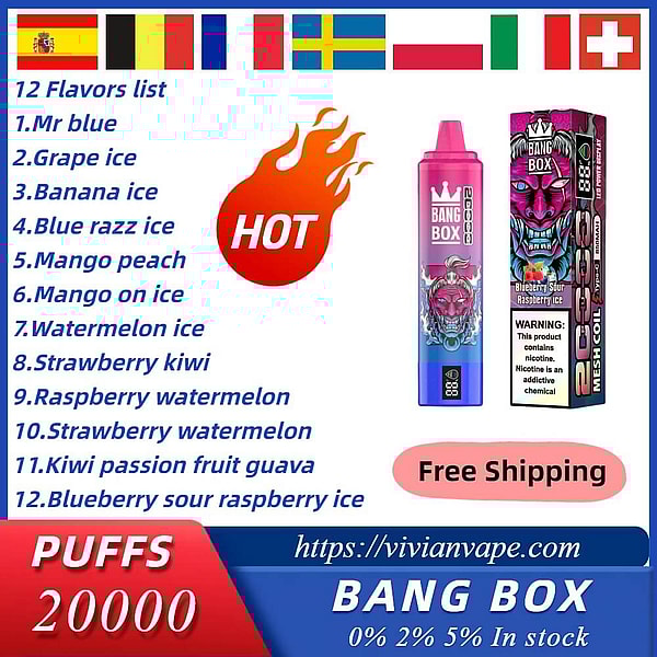 BANG BOX 20000 Puffs Disposable Vape 3Nicotine 12Flavors Digital screen E Cigarettes