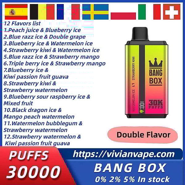 BANG BOX 30000 Double flavor Puffs Disposable Vape 3Nicotine 12Flavors Digital screen E Cigarettes