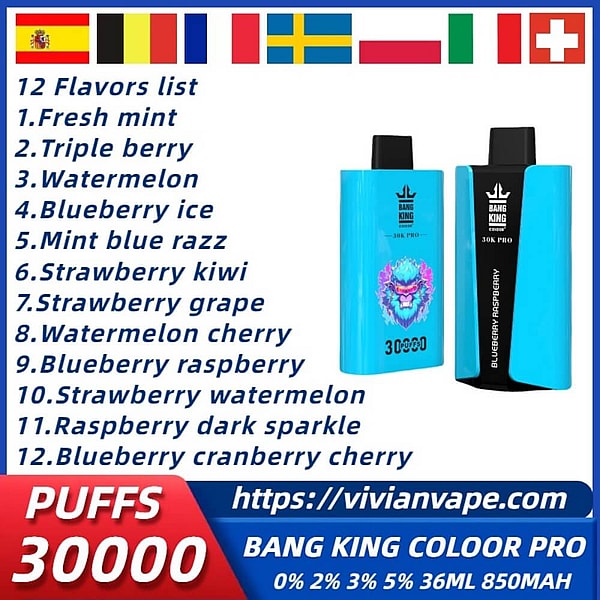 BANGKING 30000 PRO puffs vape 0%2%5%Nicotine 12Flavors Type-C rechargeable E Cigarettes