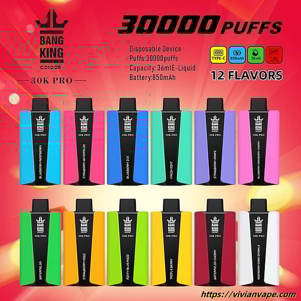 BANGKING 30000 PRO puffs vape 0%2%5%Nicotine 12Flavors Type-C rechargeable E Cigarettes - Image 7