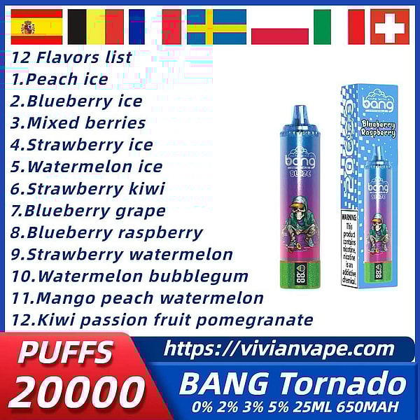 BANG tornado 20000 Puffs Disposable Vape 0%2%5% in stock 12Flavors Digital screen E Cigarettes