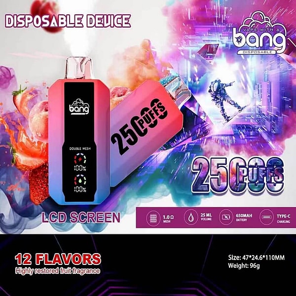 BANG 25000 Puffs Disposable Vape POD 0%2%5%Nicotine 12Flavors Digital screen E Cigarettes free shipping - Image 2