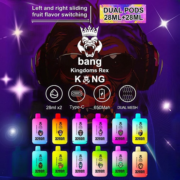 BANG KING 32000 Puffs Vape Type-C Double Flavors Dual pods liquid Disposable E Cigarette in stock - Image 3