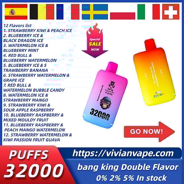 BANG KING 32000 Puffs Vape Type-C Double Flavors Dual pods liquid Disposable E Cigarette in stock