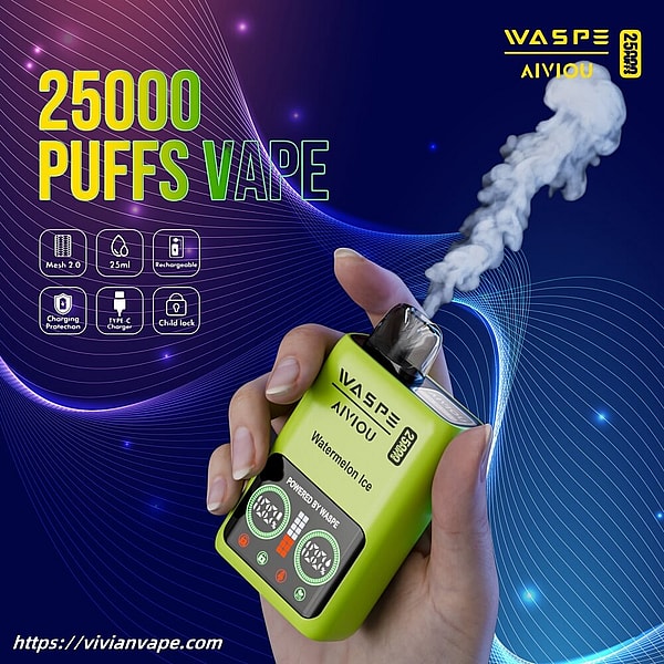 WASPE Aiviou 25000 Puffs Disposable Vape LED display Child lock Type-C 10Flavors 25ml liquid E Cigarette - Image 2