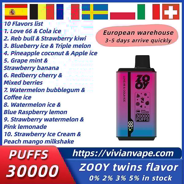 ZOOY twins 30000 Puffs Disposable Vape 4Nicotine 10Flavors Digital screen E Cigarettes