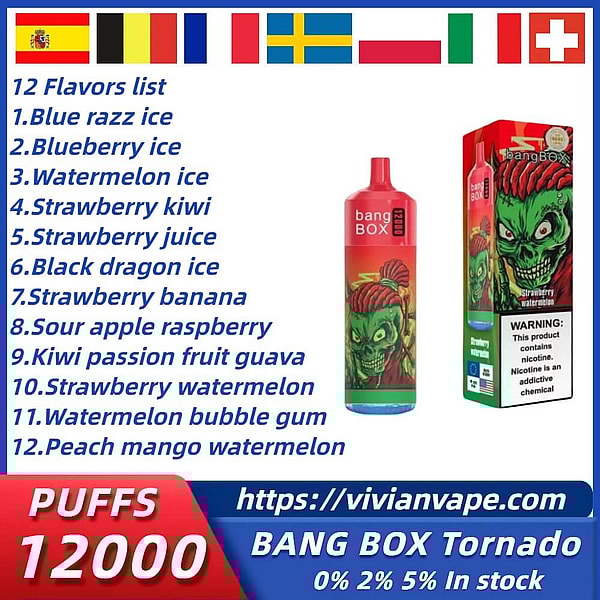 Bang box tornado 12000 Puffs Disposable Vape 4Nicotine 12Flavors Type-C E Cigarettes in stock