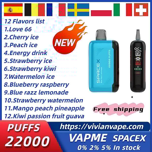 VAPME SPACEX 22000 Puffs Disposable Vape12Flavors Digital screen E Cigarettes free shipping
