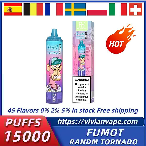 FUMOT RandM Tornado 15000 Puffs Vape 45Flavors in stock Digital screen Disposable E Cigarettes