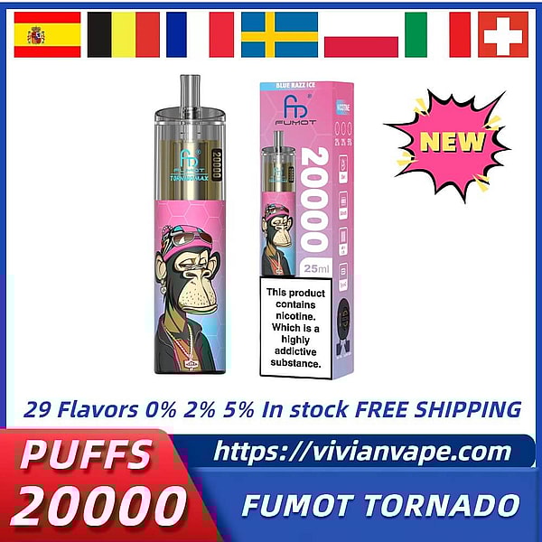 Fumot Tornado Max 20000 Puffs Disposable Vape 29 Flavors 850mAh Battery0/2/5% Nicotine Long-Lasting Vaping Vape 25ml Mesh Coil